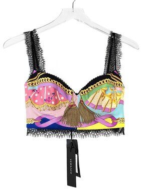 Versace Womens Lace Trim Silk Bralette Crop Top IT 36 / US 0 / XS , XXS - Italy